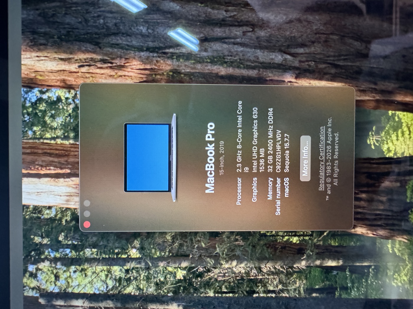 MacBook Pro 15 אינץ׳ 2019 — i9, ‏32GB, ‏512GB SSD — תמונה 1