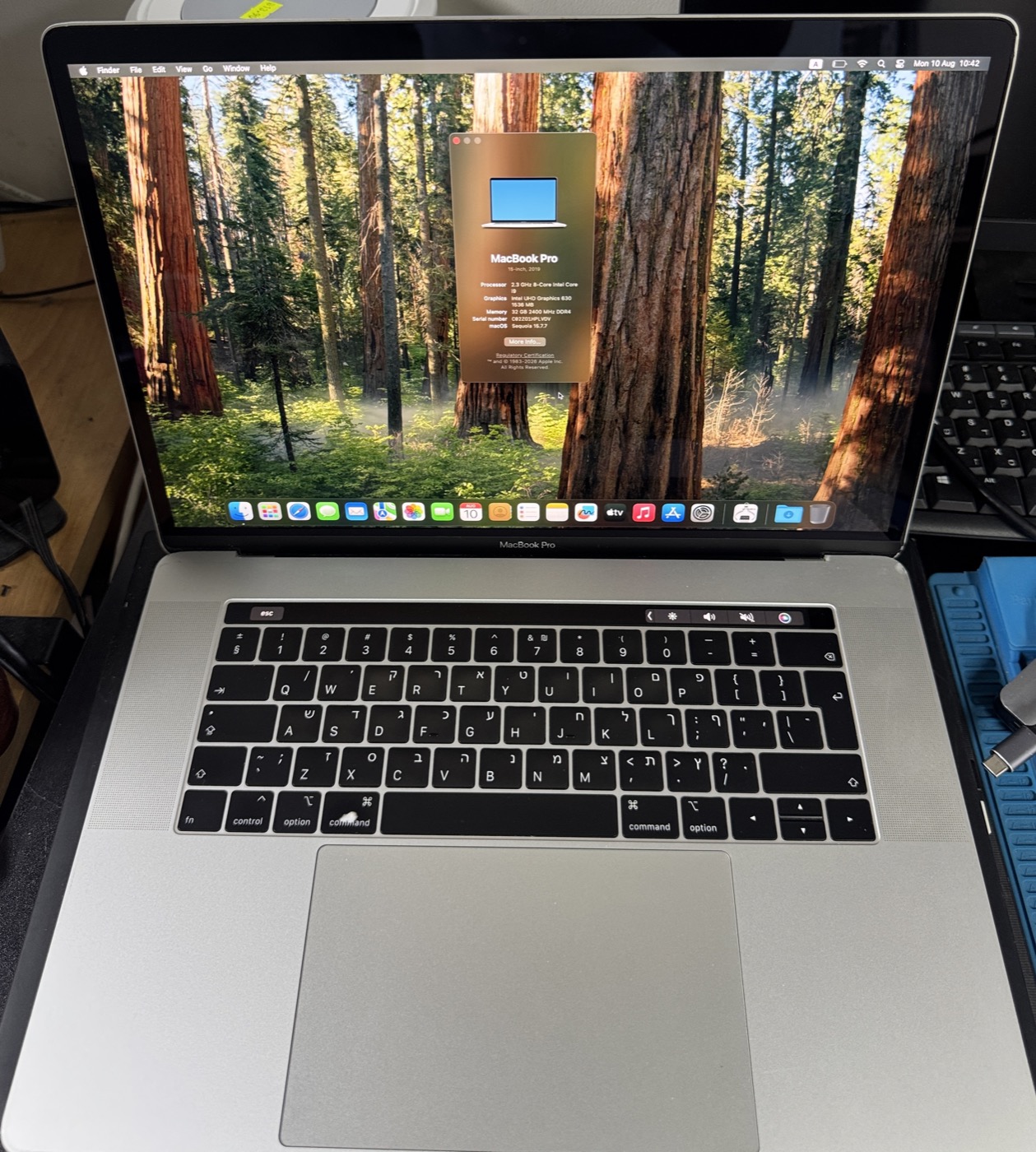 MacBook Pro 15 אינץ׳ 2019 — i9, ‏32GB, ‏512GB SSD — תמונה 8